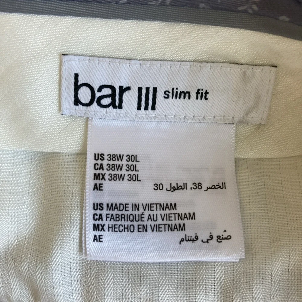 Bar III Mens Slim fit Dress Pants 38W 27L Light Grey Solid‎ Stretch